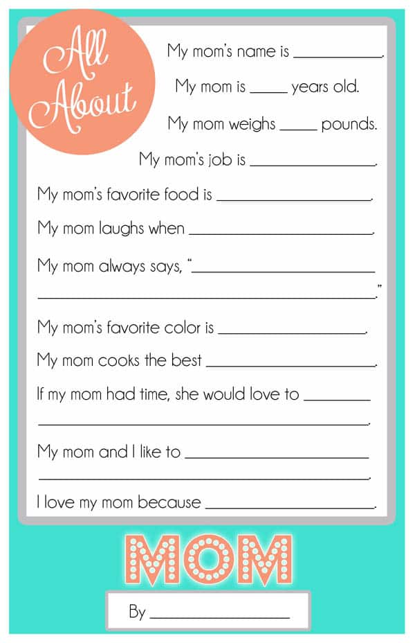 Mother s Day Questionnaire A FREE Printable For The Kids Cupcake