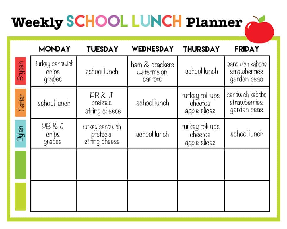 6 week cycle school menu calendar