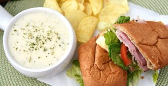 Toasted Ham and Turkey Sup with Creamy Potato Soup